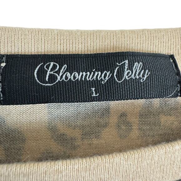 Blooming Jelly Tan Black Leopard Print Lightweight 3/4 Sleeve T-Shirt Size L - Picture 4 of 6